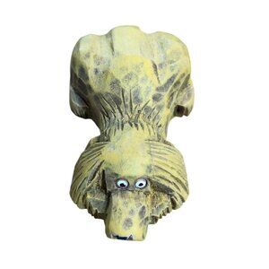 Vintage Hand Carved Wooden Dog Primitive Painted Laying Yellow Folk Art